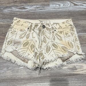 Free People We The Free Leaf Print Jean Cut Off Low Rise Shorts
